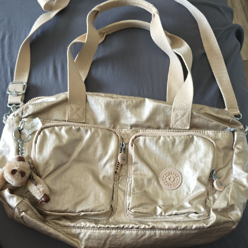 Kipling Tan Shoulder Bag with Teddy Charm